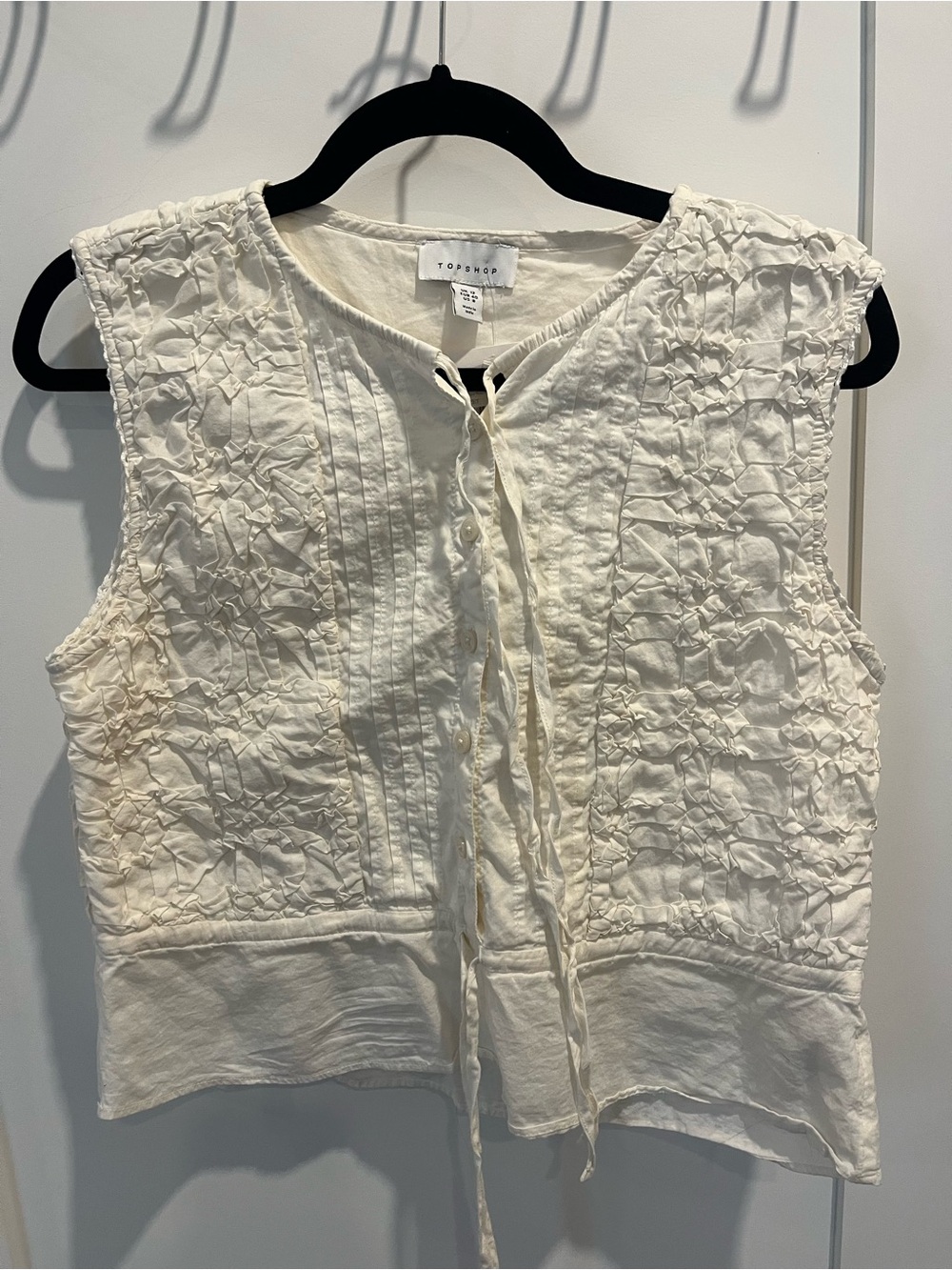 Topshop Cream Textured Tie-Front Sleeveless Camisole